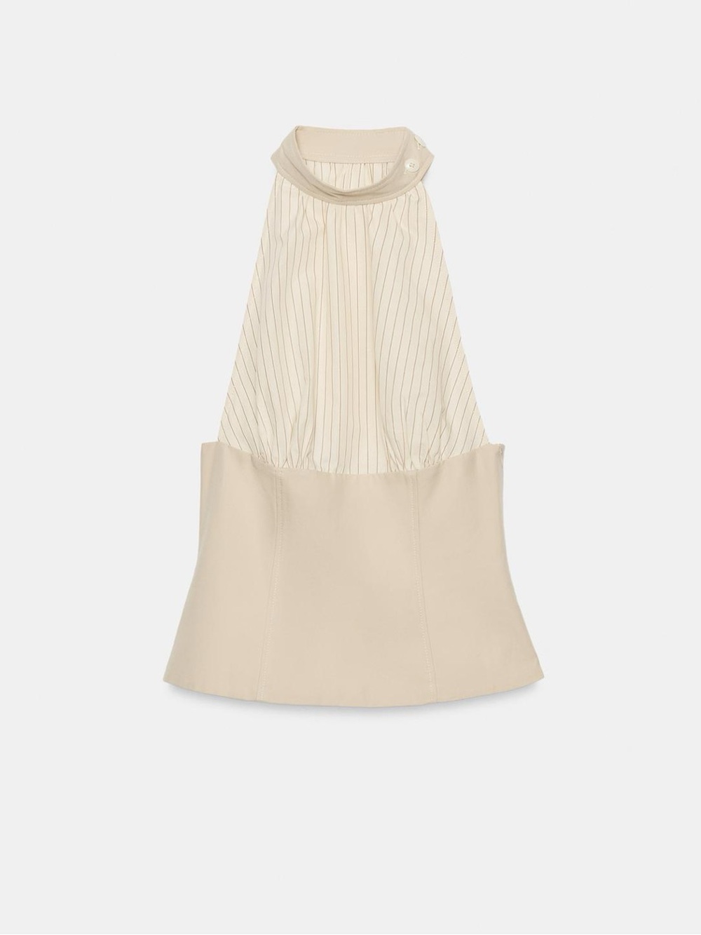 Zara Cream Halter Peplum Top with Pinstripe Bodice